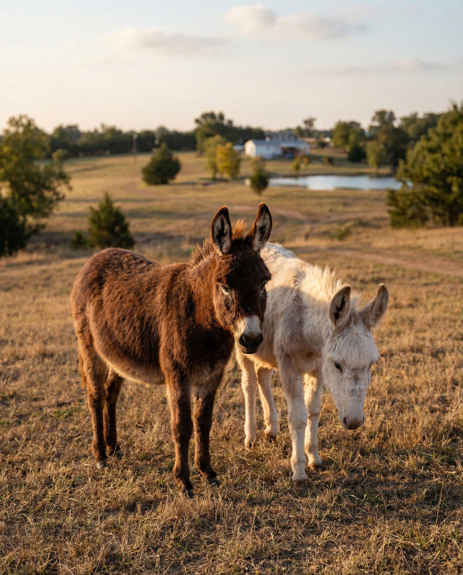 Two donkeys walking toward the camera