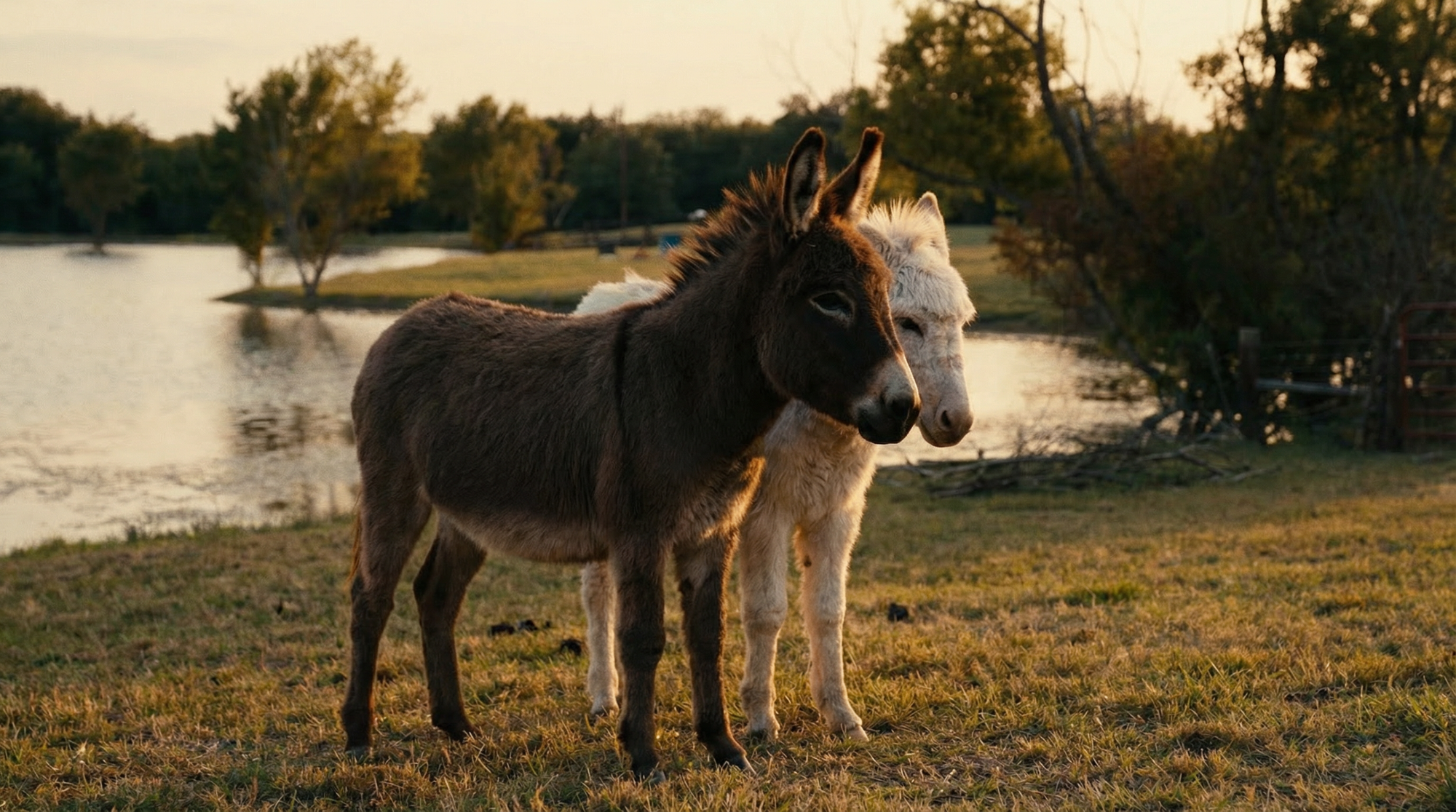 Two miniature donkeys standing close together