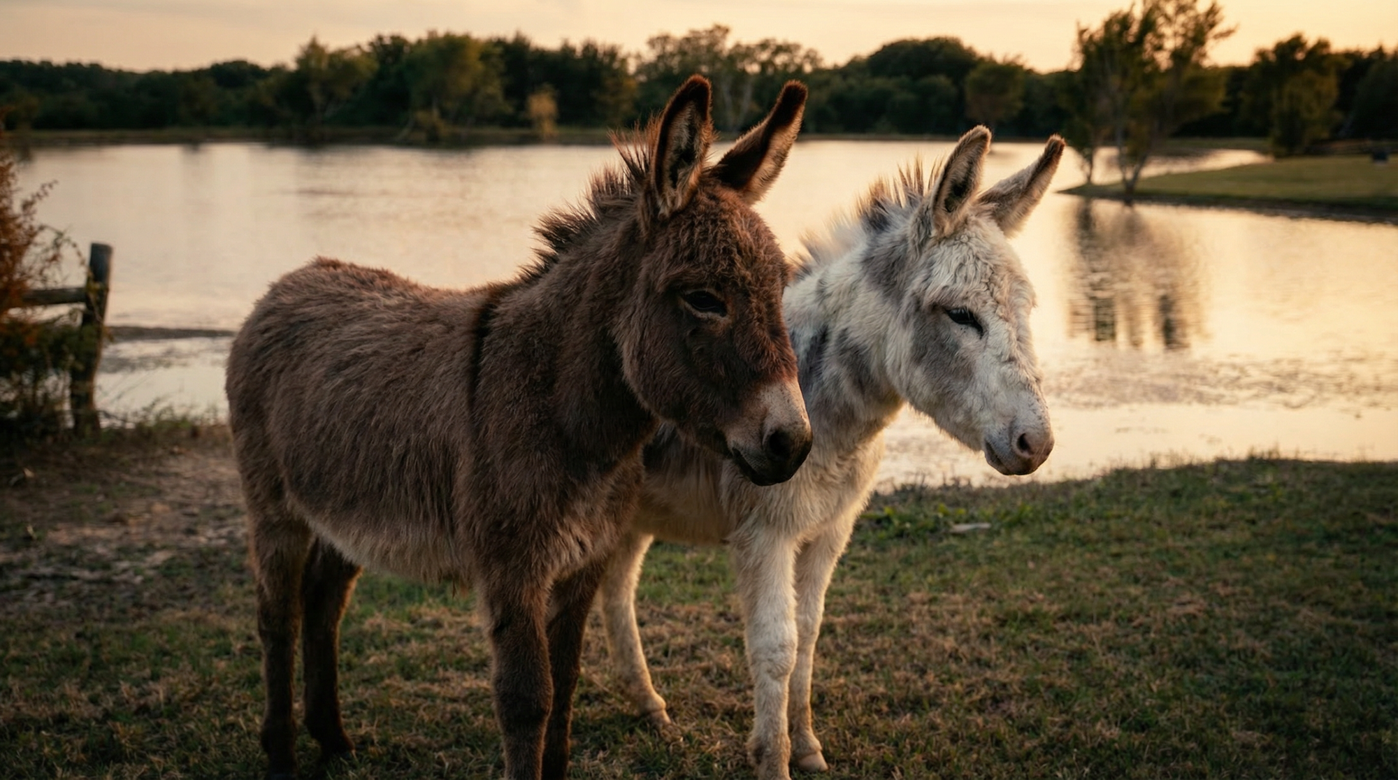 Two miniature donkeys side by side