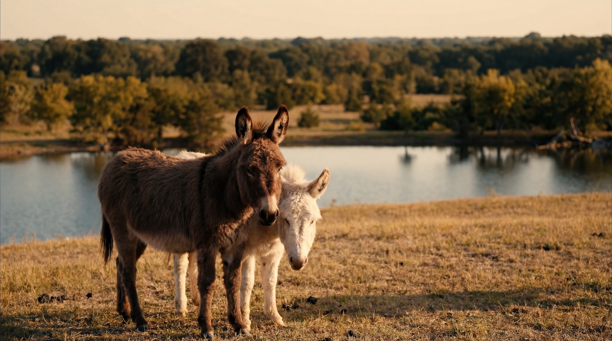 Two donkeys with heads together